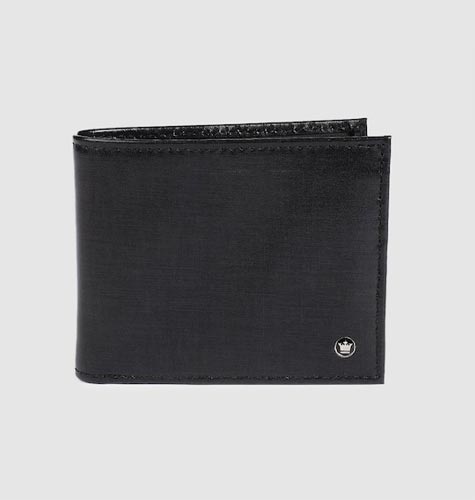 Men Black Solid Two Fold Leather Wallet